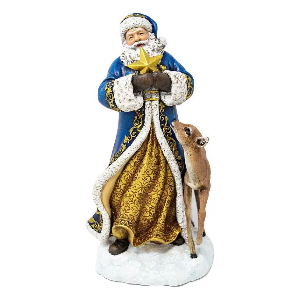 The Christmas Imaginarium Blue Santa Claus With Baby Deer Christmas Figurine* Collectable Figures