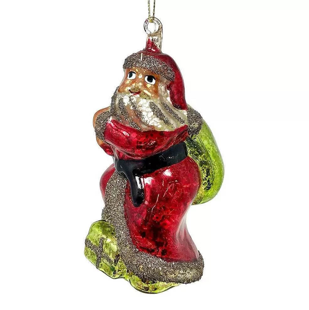 The Christmas Imaginarium Glass Santa Claus With Green Toy Sack Christmas Tree Ornament* Sale