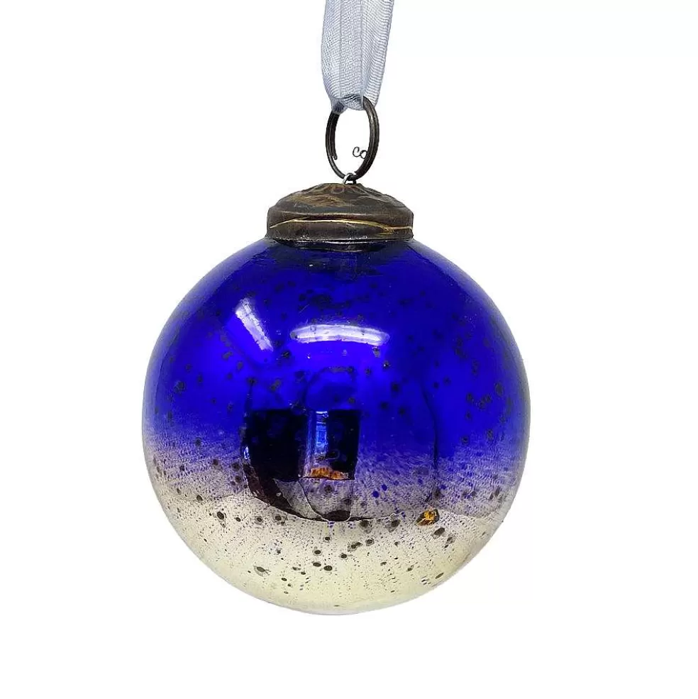 The Christmas Imaginarium Handmade Large Blue & Gold Ombre Glass Bauble* Sale