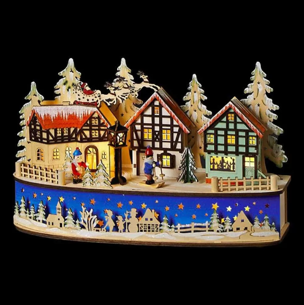 The Christmas Imaginarium Light Up Wooden Christmas Village Ski Scene* Sale