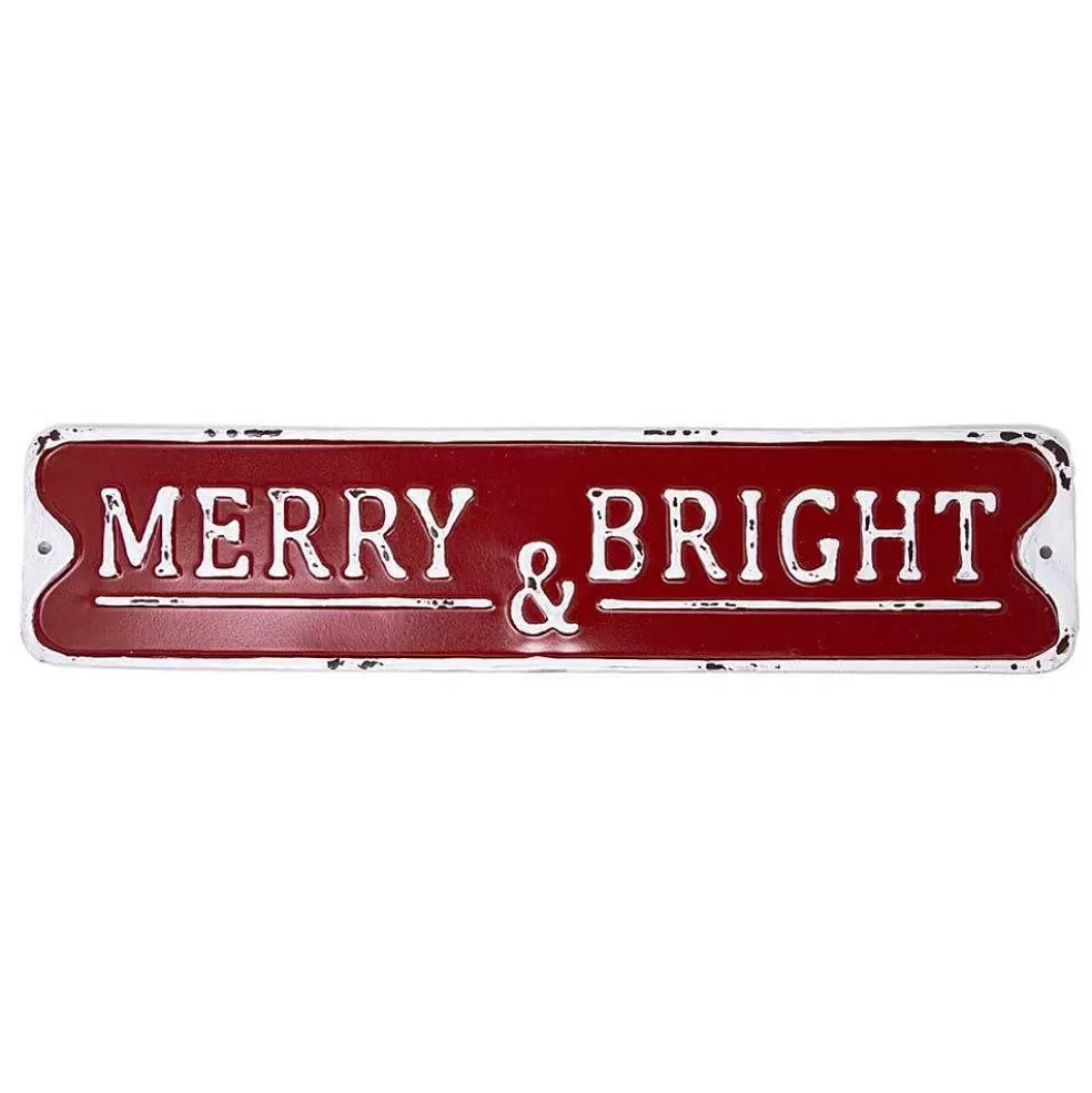The Christmas Imaginarium Merry And Bright Vintage Tin Christmas Sign - 50Cm* Sale