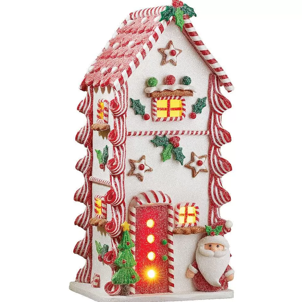 The Christmas Imaginarium Tall Light Up Gingerbread House With Santa - 29Cm* Gingerbread